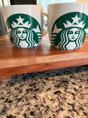 Starbucks White Mugs with Green Siren Logo - Set of 2